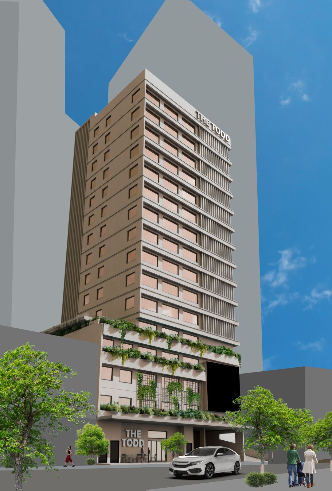 The Todd, Bowen Hills Hotel — concept render, street view