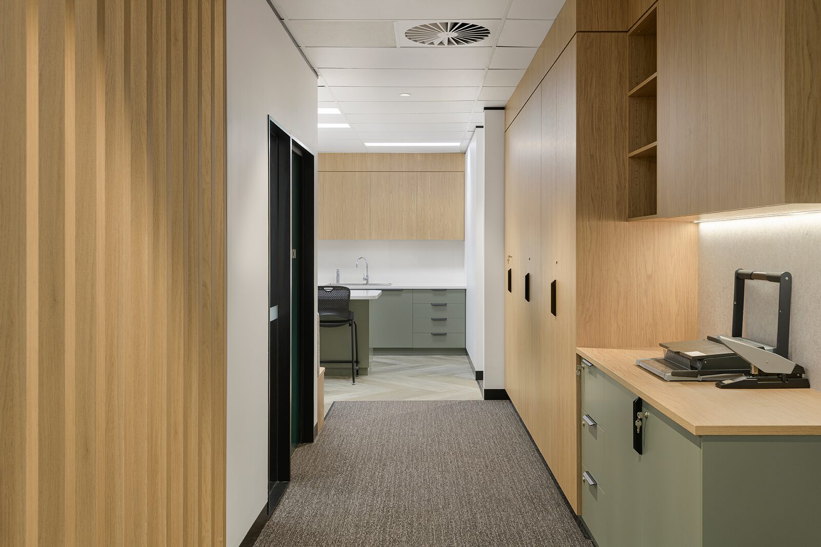 CSSDS fitout — kitchenette corridor