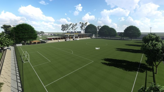 Newmarket SFC — aerial concept render, Field 1