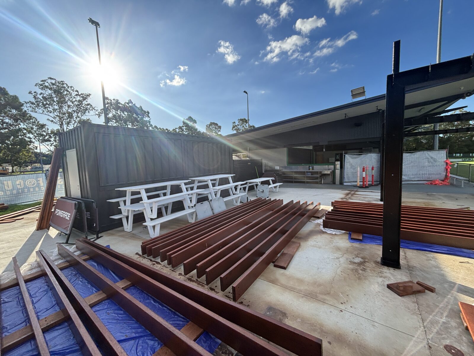Sunnybank Rugby — construction progress, timber and steel